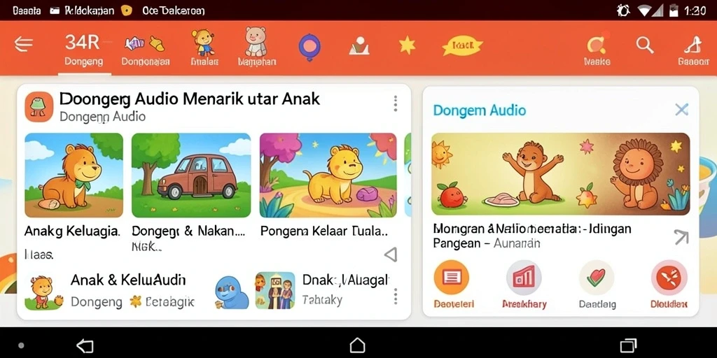Tampilan antarmuka aplikasi Dongeng Audio 34R yang menarik.