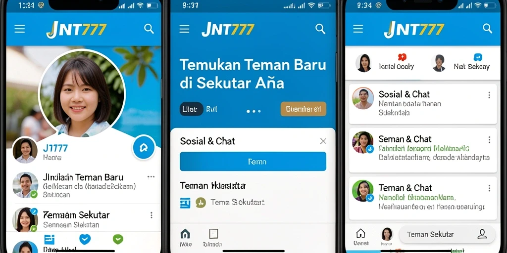 Antarmuka JNT777 menampilkan fitur Teman Sekitar yang menarik dan interaktif.